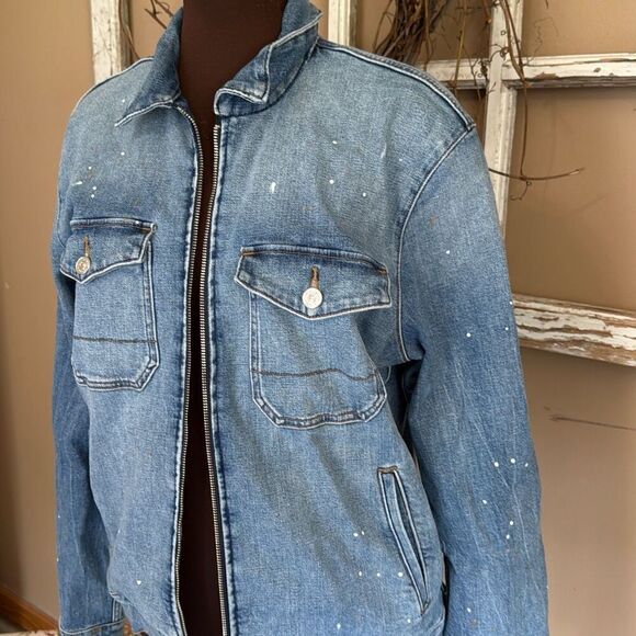 7 for all mankind mens denim trucker jacket size medium paint splatter distresse - Picture 2 of 9